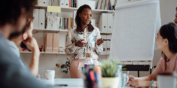 person leading a meeting